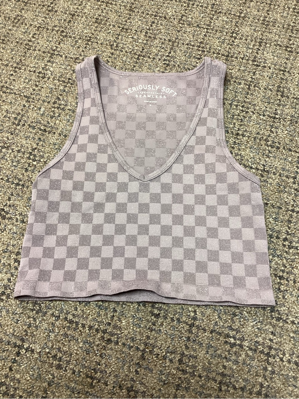Aeropostale Seriously Soft Seamless Checker Glitter V-Neck Crop Purple Tank Top